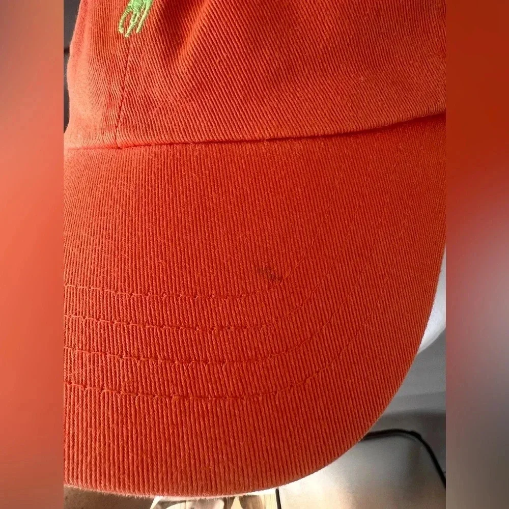 NWT- Vintage Polo Ralph Lauren Strapback Hat Cap Adjustable Orange Green Pony - Picture 10 of 10